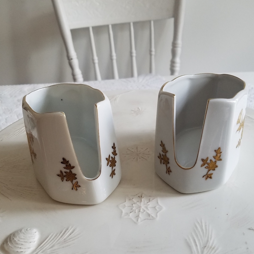 Set of 2 Vintage Japan Andrea By Sadek Gold Floral Design Spoon Utensil Holder